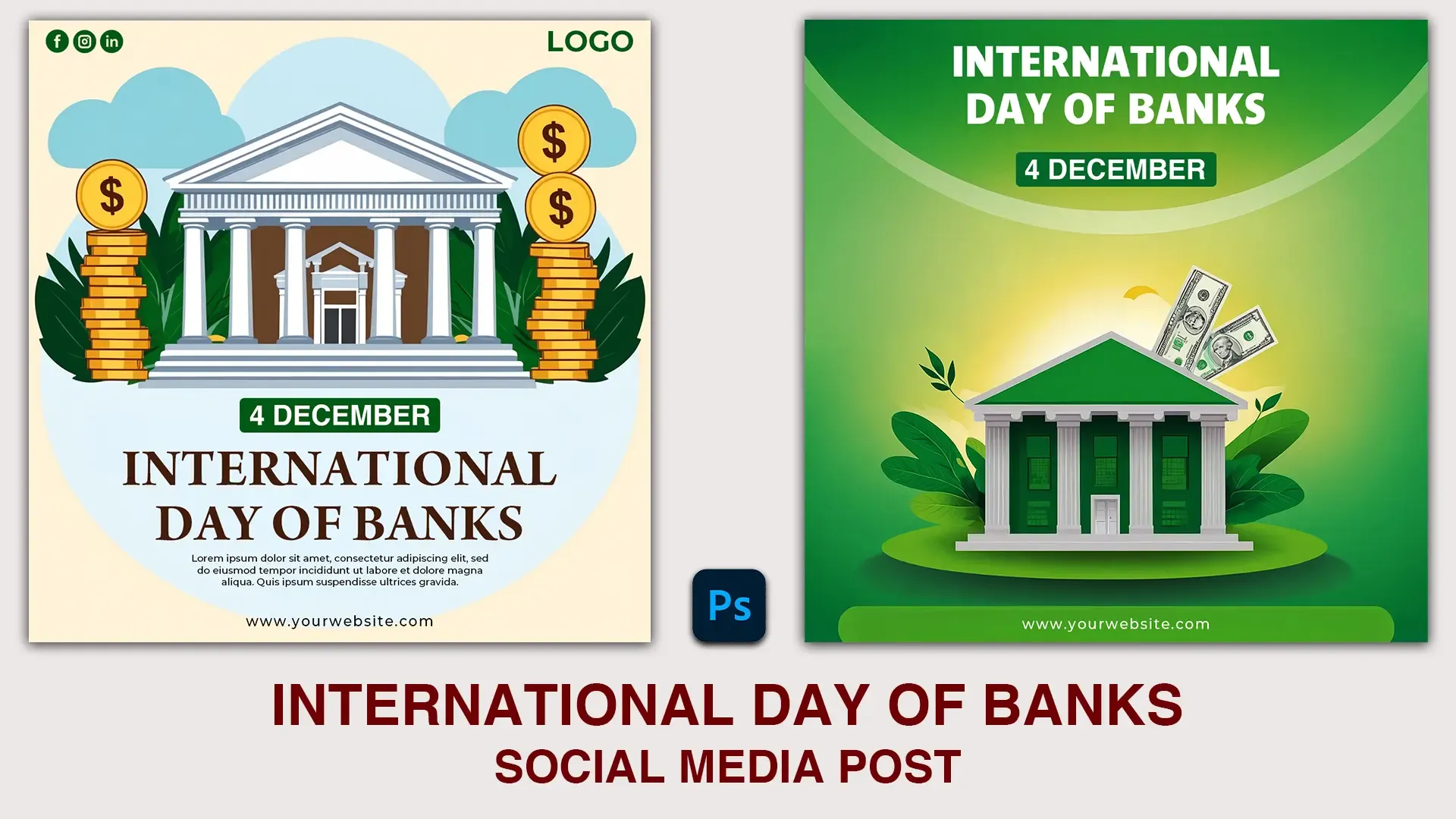 International Day of Banks Instagram Post PSD with Financial Icons image